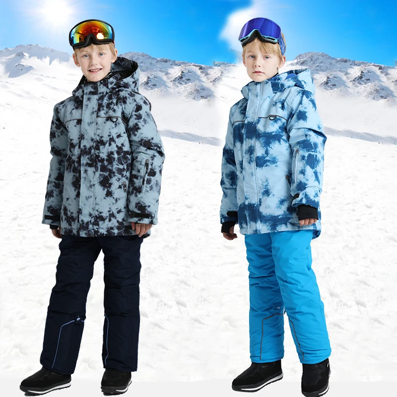 Warm fleece Jacket Pants Children Snow Clothing Sets Winter Outdoor Kids Ski Tracksuit Waterproof Teeneger Boy Girl Snow Suits
