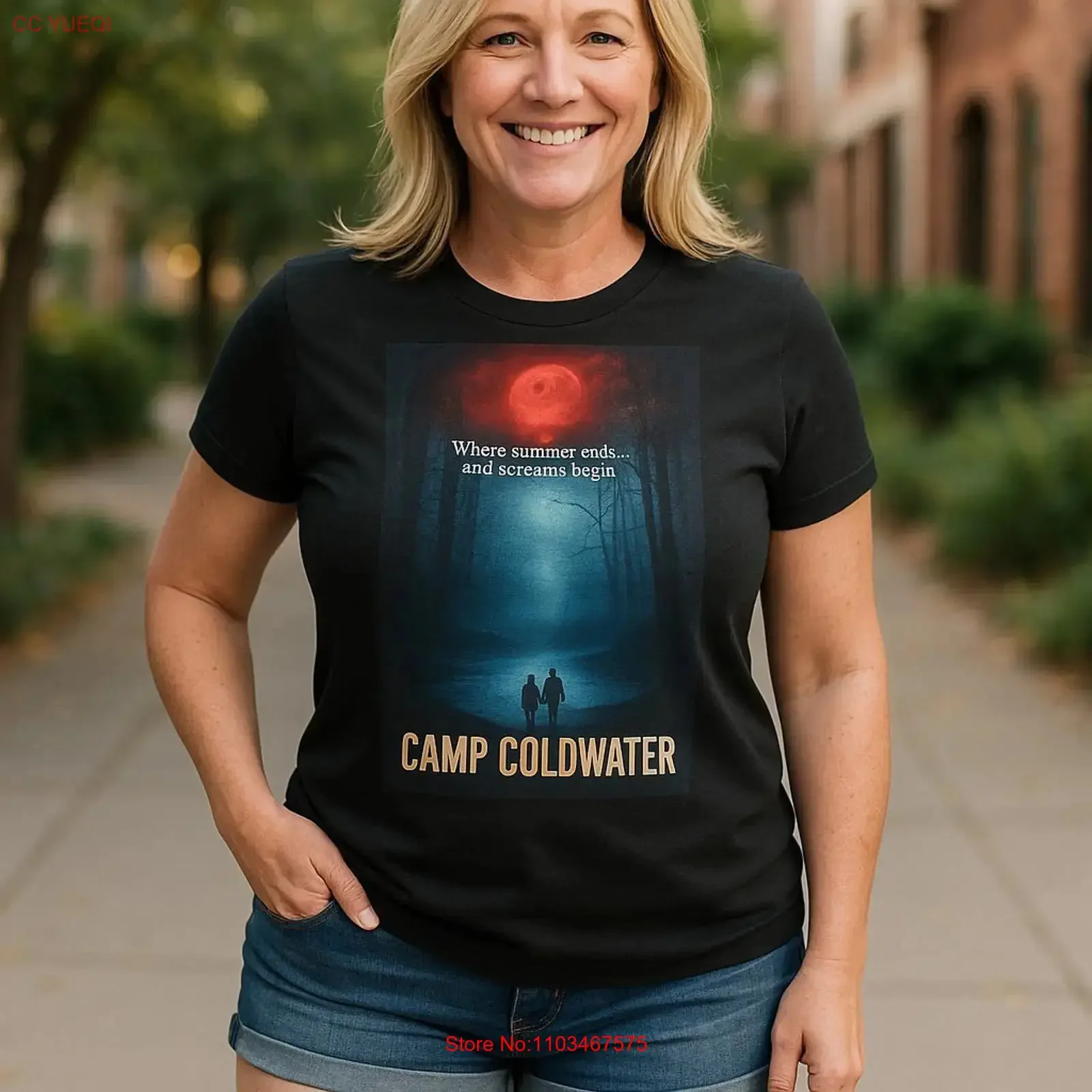 Фото Футболка из плотного хлопка с ретро-постером фильма Camp Coldwater, винтажная, стильная, дышащая, для любителей фильмов ужасов, уличная одежда №1