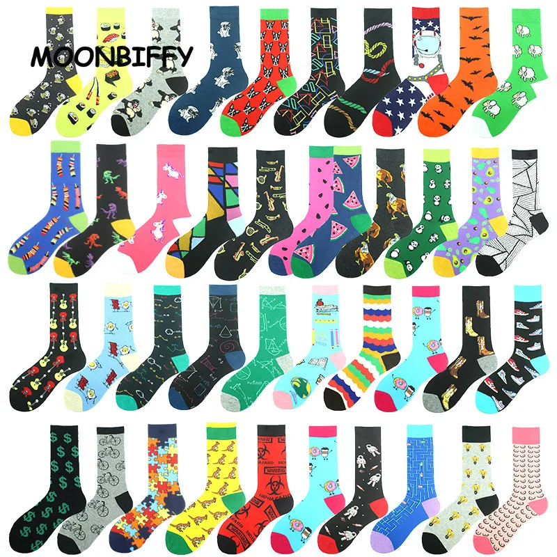 

Cotton Medium Tube Tide Socks European and American Fashion Animal Geometric Fruit Sock Indie Pop Men's Large Size Long Socks