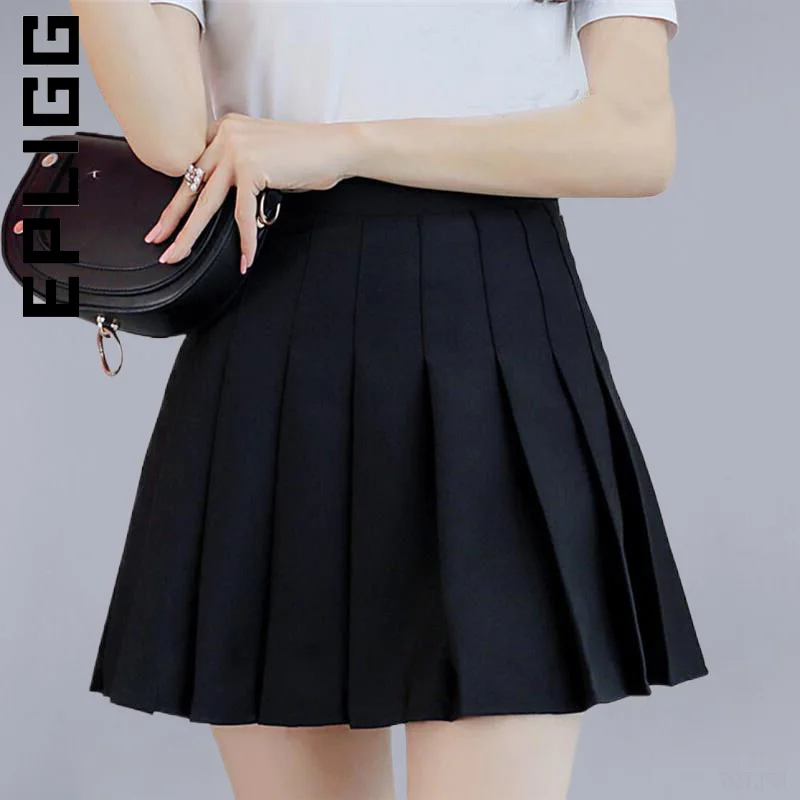 

Epligg Летняя Повседневная кавайная Женская плиссированная юбка с высокой талией y2k трапециевидная клетчатая черная теннисная японская школьная форма мини-юбки