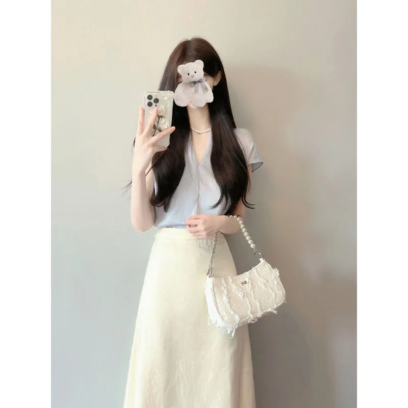 Summer cool and cute, pure sexy, hot girl, light, mature, yujie, fried, street feeling, temperament, top, two-piece suit, skirt