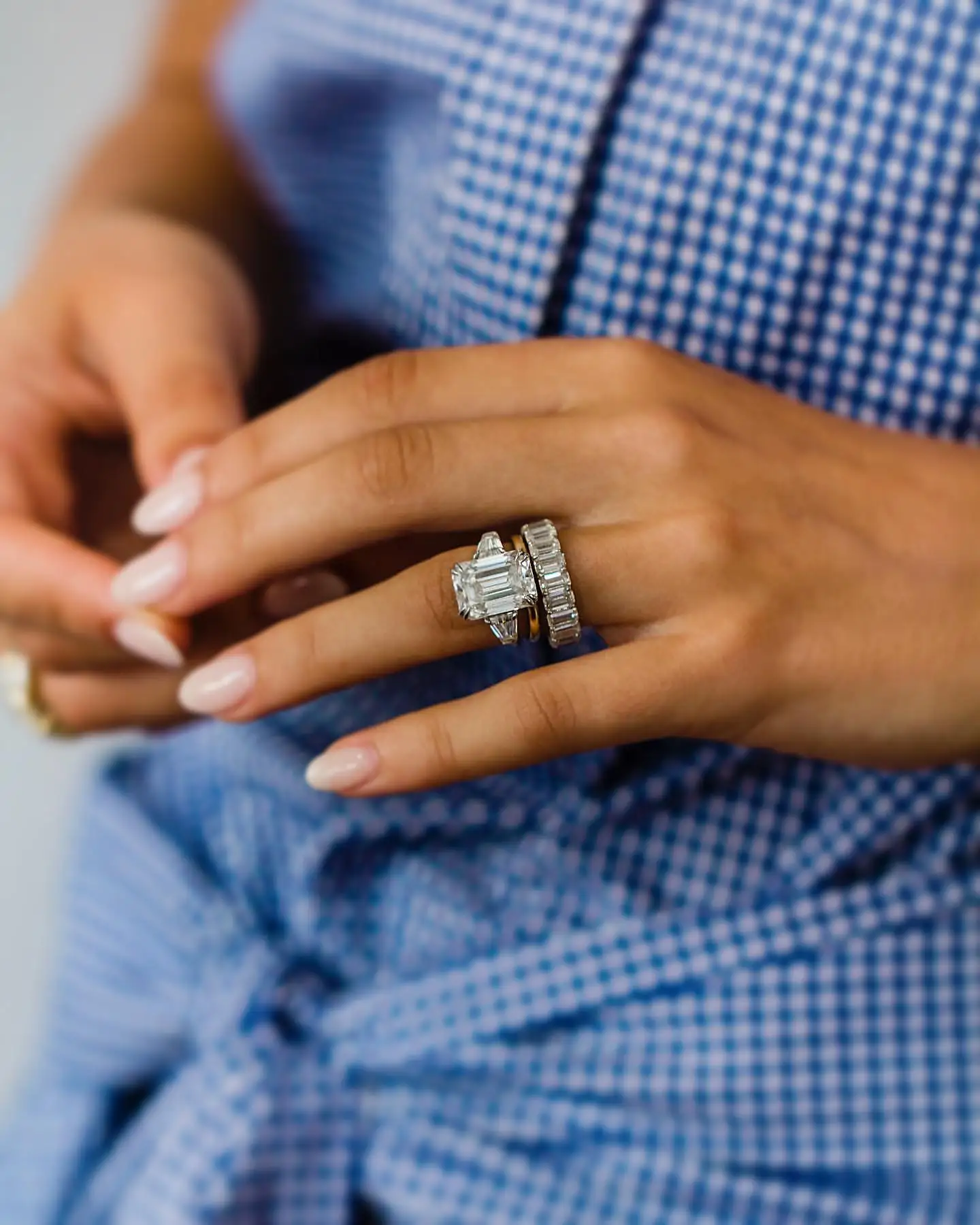 JOVOVASMILE Moissanite Engagement Ring Diamond Real 18k Gold 8 Carat 13x9mm Emerald Cut Two Full Flanking Tapered Baguette Band