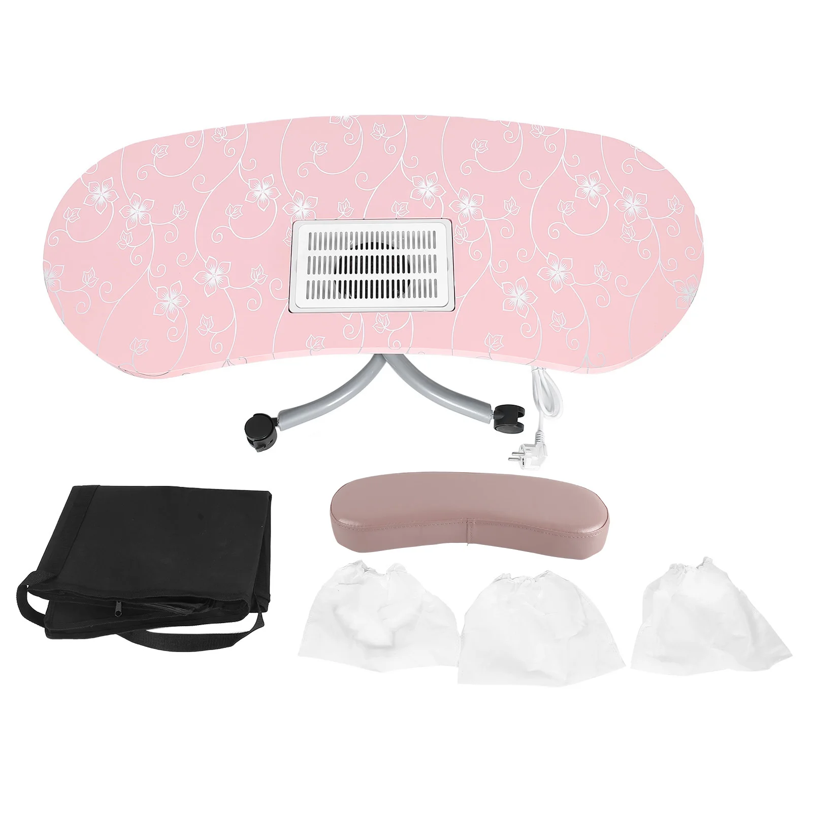 

Pink Folding Manicure Table Station Salon Hand Pillow Nail Art Desk with Dust CollectorEU Plug 220V