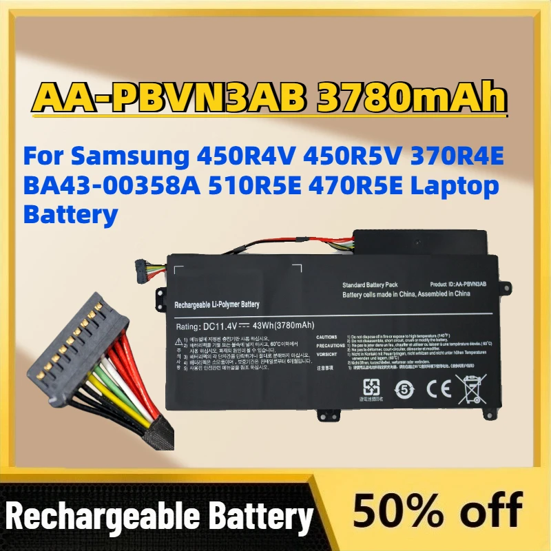 Фото Аккумулятор для ноутбука AA-PBVN3AB 3780 мАч 11.4В, замена для Samsung 450R4V 450R5V 370R4E BA43-00358A 510R5E 470R5E №1