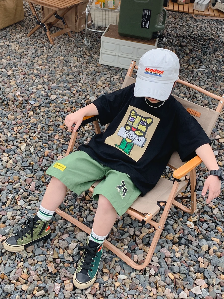 

Boy's Short-Sleeved T-shirt 2022 Summer Western Style Leisure Children's Half Sleeve Loose Children All-Match Bottoming Shirt