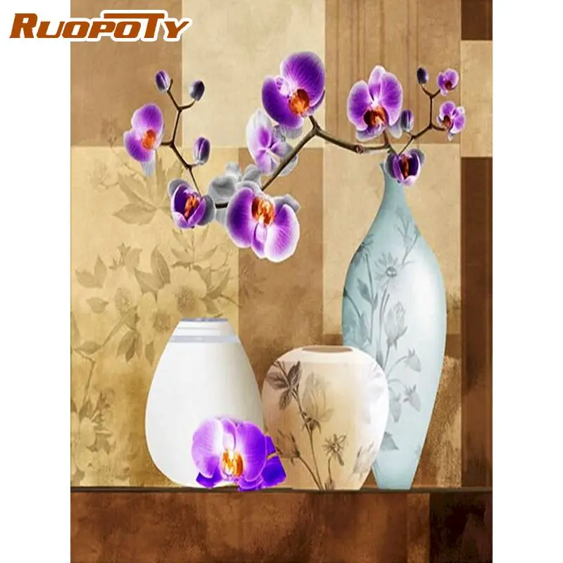 

RUOPOTY Diamond Embroidery Complete Kit Flower in vase 5D Diamond Painting Mosaic Flowers rshinestone Pictures Decor For Home