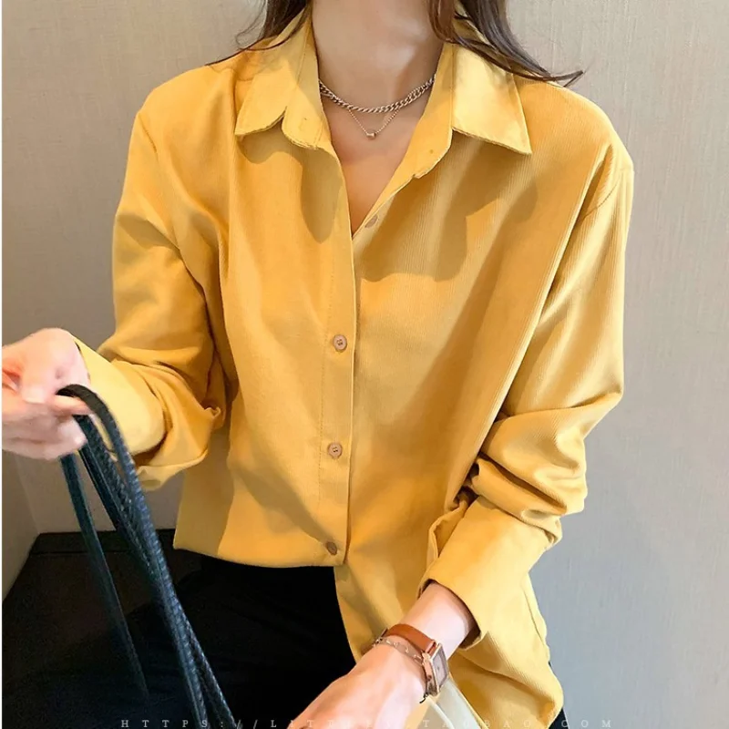 

LuckBN Solid Color Shirt Women's New Spring and Autumn Shirt Top Loose Long-sleeved Shirt Folding Shirt Fashion Bottom Shirt