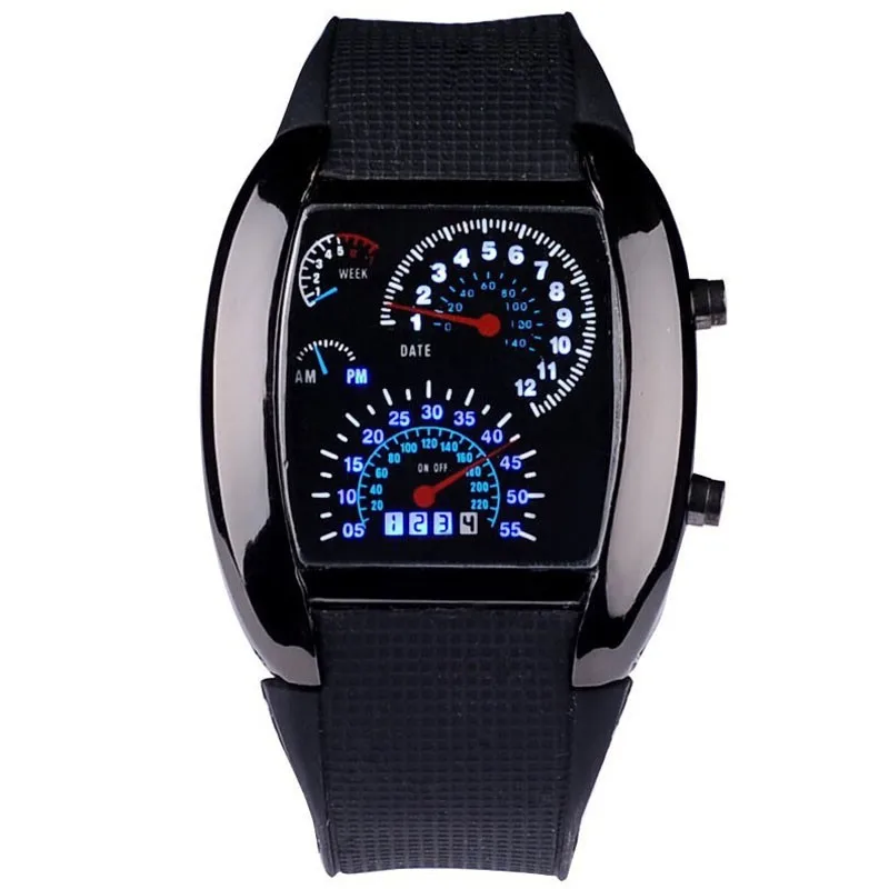 2023 Fashion Sports Aviation LED Electronic Watch Fan Racing Instrument Panel Creative Watch Men Rubber Watch