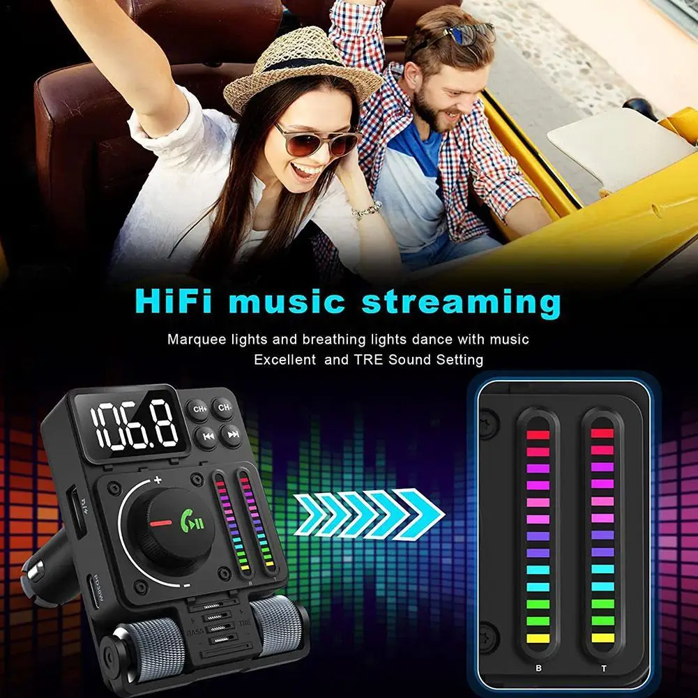 

CAR Music Player Adjustable Treble And Bass Car FM Bluetooth PD 30W Fast Charging Hands-free Calling & Navigation Broadcast