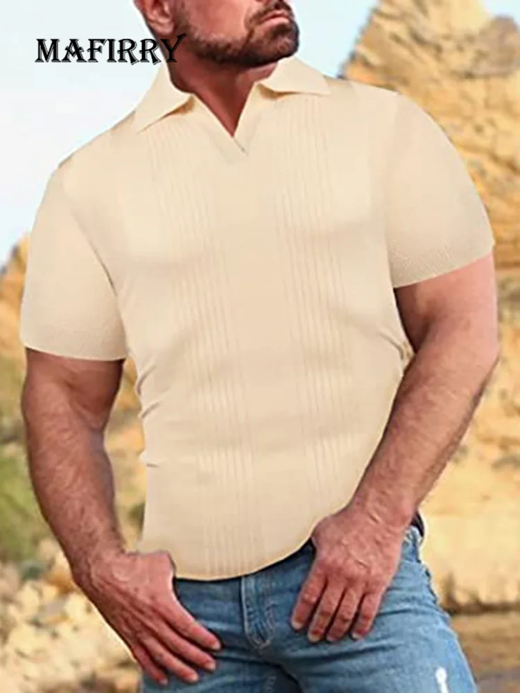 

Новинка 2022, повседневные Летние однотонные мужские футболки в повседневном стиле, одежда для отдыха, приталенный короткий рукав, отложной в...