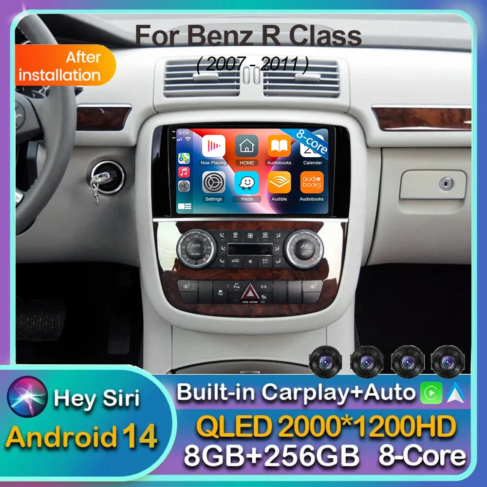 Android 14 QLED автомобильный радиоприемник Carplay мультимедийный GPS-плеер BT для Mercedes Benz R