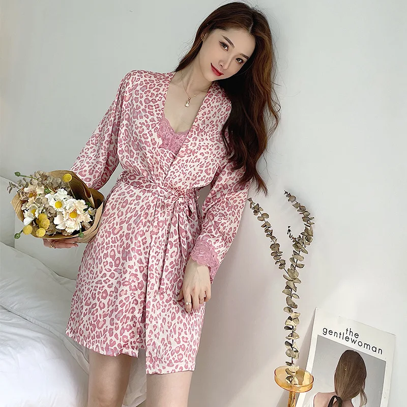 Халат-кимоно женский кружевной комплект из 2 предметов прозрачная ночная рубашка