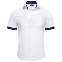 short sleeve polo shirts for men pure white patchwork collar man shirt dress button up male tops solid pure camisas de hombre