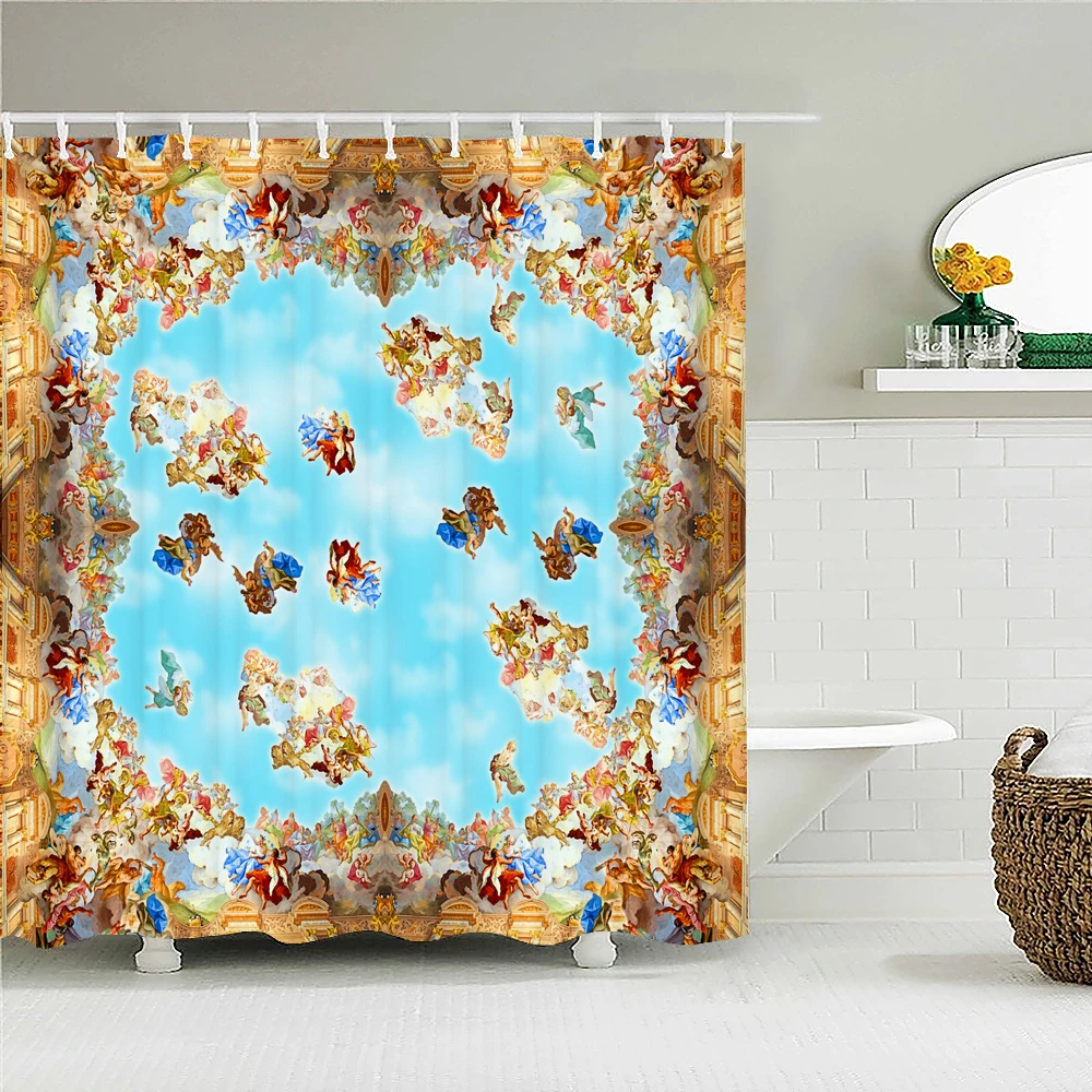 Винтажная занавеска для душа из ткани с настенной росписью европейской церкви