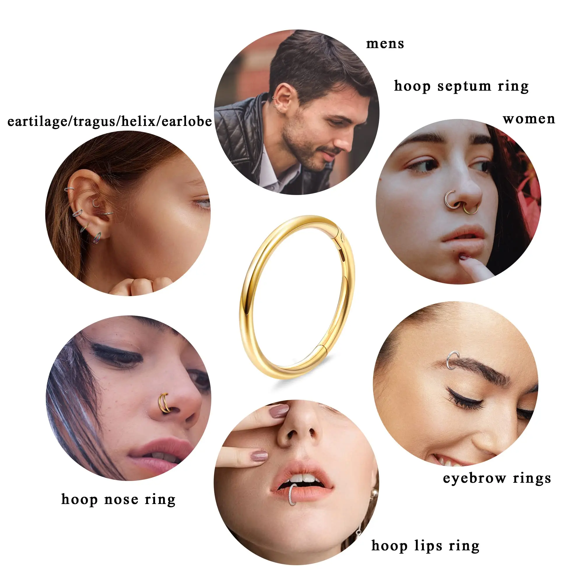 G23 Titanium Round Nose Ring Clicker Septum Two Rows Of Zircon High Quality Tragus Helix Cartilage Earring Hoop Piercing Jewelry
