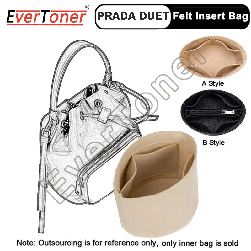 

EverToner Felt Insert Bag Organizer for Prada Duet Re-Nylon Bucket Bag Makeup Handbag Organizer Inner Purse Portable Cosmetic In