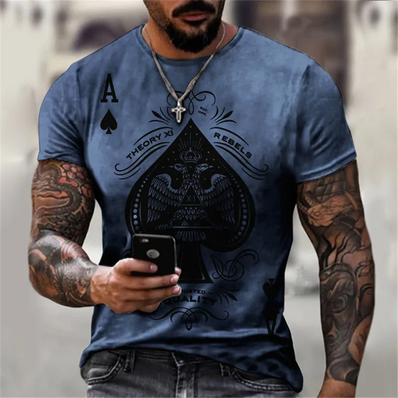 

Men's Ace of Spades T-Shirts 3D Pattern Printing Short-Sleeved Tops Oversized Summer Breathable Casual Sports T-Shirt 6XL Tees