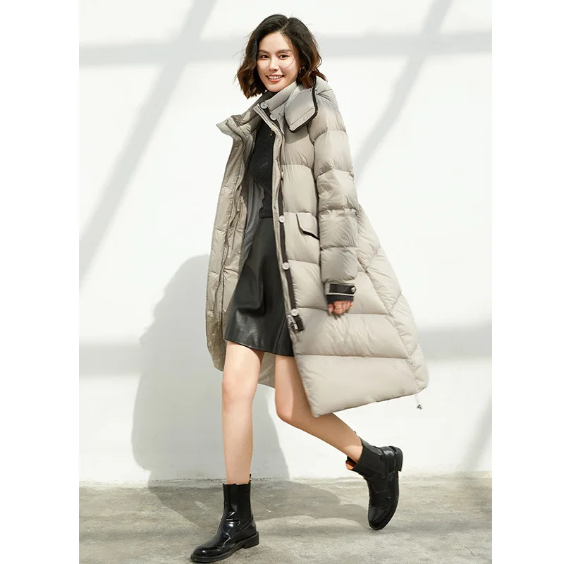 Down Jacket Women Cold Resistant and Windproof Down Jacket Knee Length Super Thick Warm Hooded Coat Winter New Style