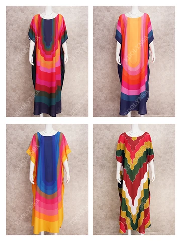 2023 Радужный женский кафтан с богемным принтом и рукавами «летучая мышь», уличная одежда, платье макси, женская пляжная одежда, накидка для плавания Q1435