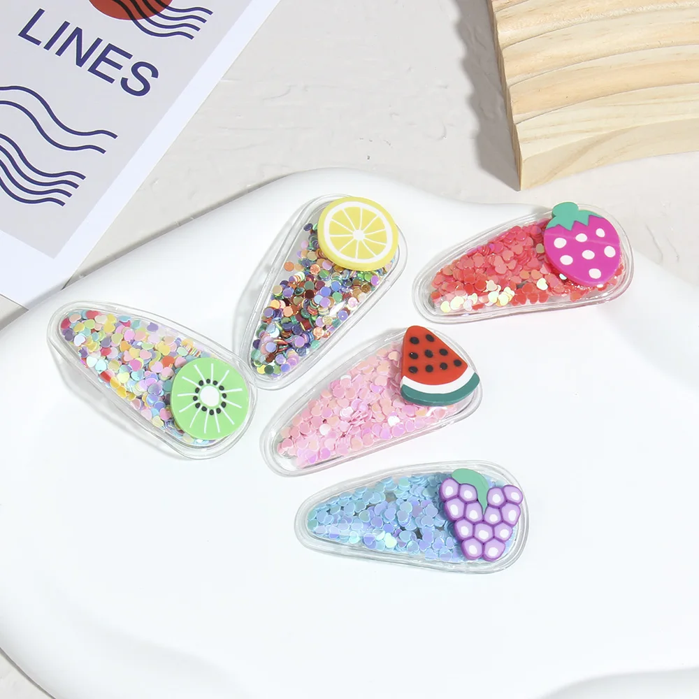 

2Pcs Furite PVC Filling Shakers Sequins Applique Snap Clip Covers have Slit for Baby Headwear Hair BB Clips Decor Accessories