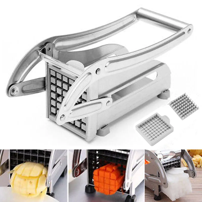 

Stainless Steel French Fry Cutter Potato Vegetable Slicer Chopper Dicer 2 Blades French French