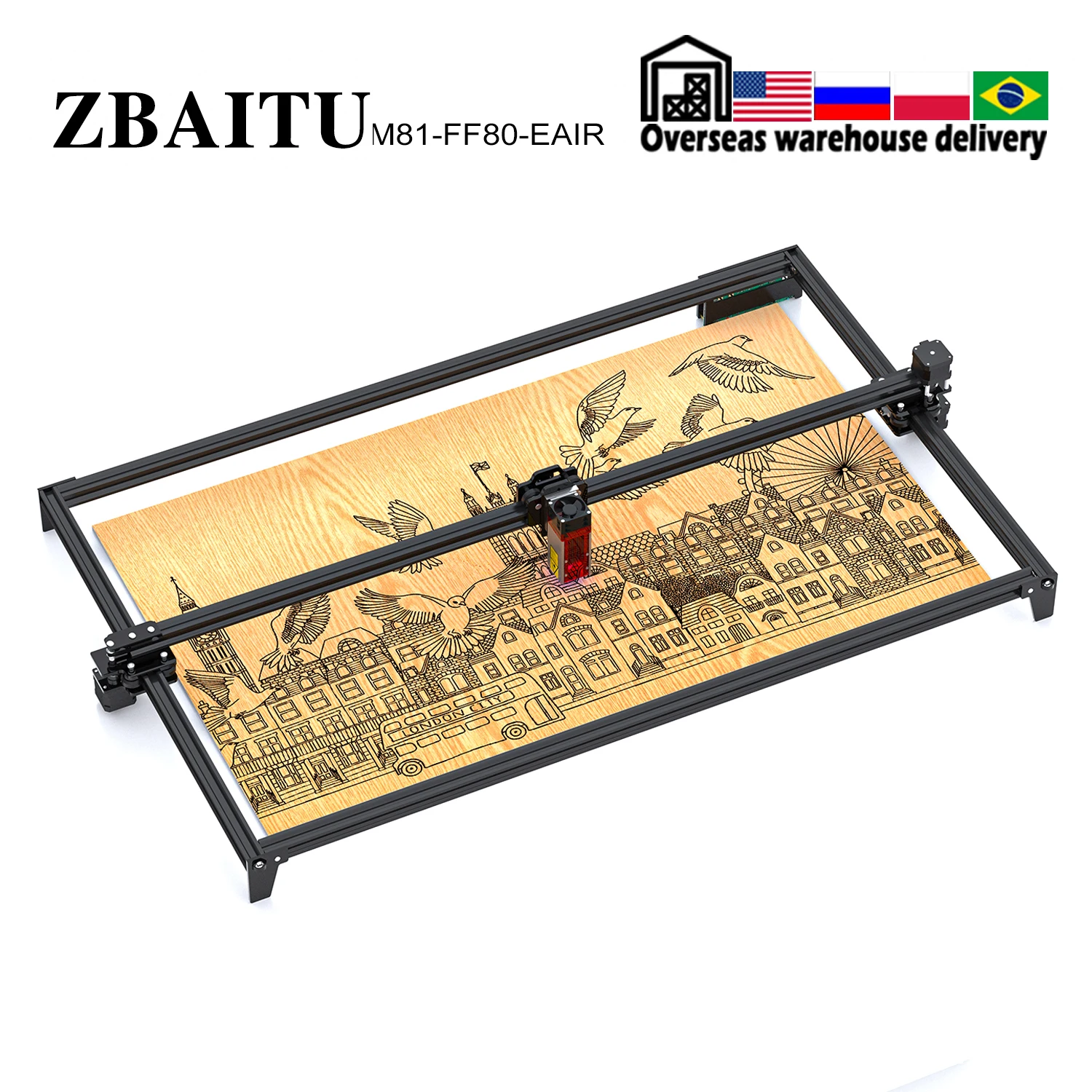 ZBAITU Wireless Laser Engraver Machine CNC Router Laser Engraving Cutting Machine 80W Laser Module With Air Assist Cut Wood FAC