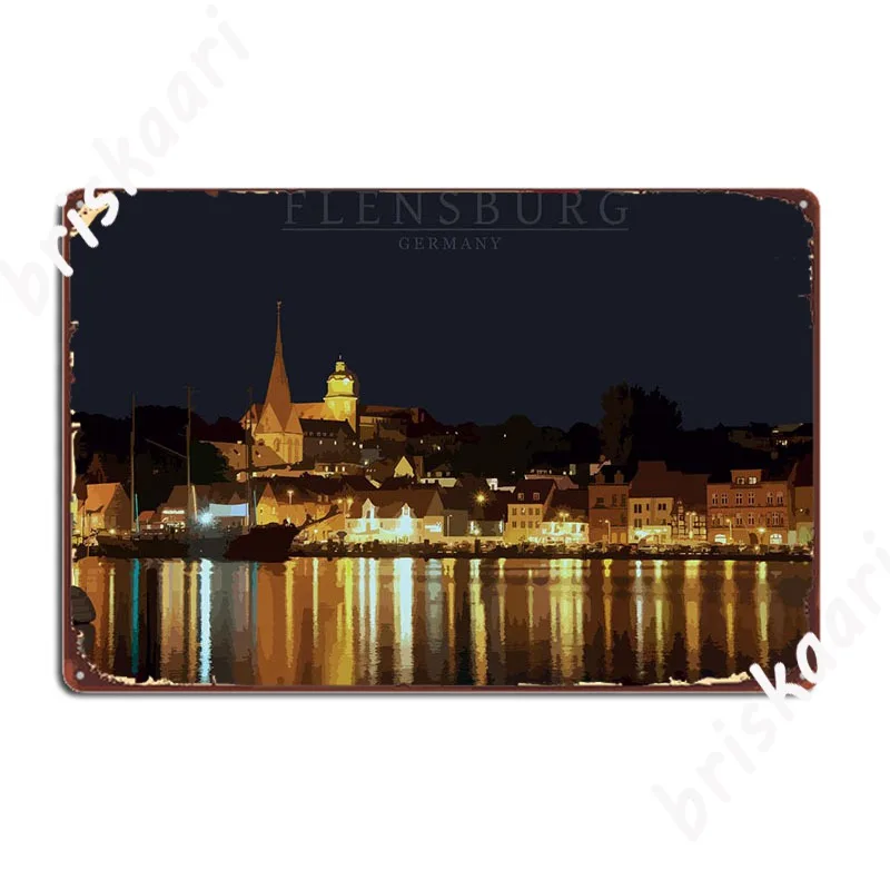 

Ночной панорамный плакат Flensburg, металлический плакат, таблички, Настенная роспись, клубный бар, винтажный жестяной плакат