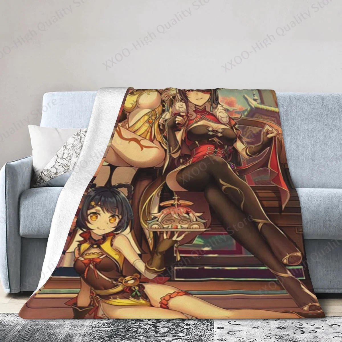 

Yuanshen character poster--3d sofa bed blanket super soft warm fine wool comfortable luxury plush blanket flannel sherpa
