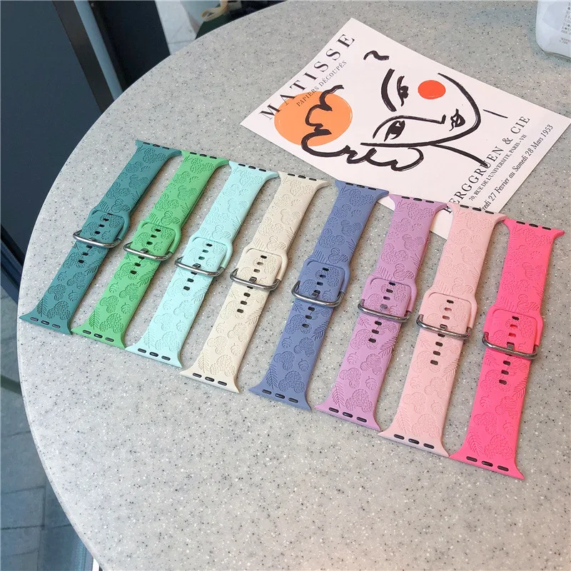 Silicone Sports Strap For iWatch Series8 7 6 5 4 3 SE Embossing Bracelet watchband Apple Watch Band 44mm 40mm 45mm 41mm 42mm 38m