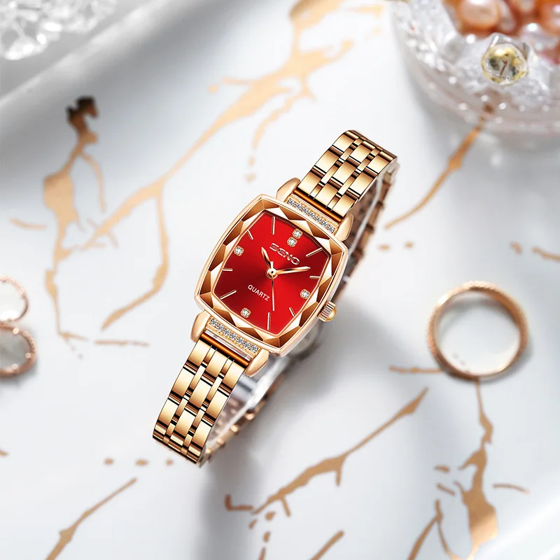 2023 new women's quartz waterproof watch fashion 100 solid steel belt non mechanical table small square table