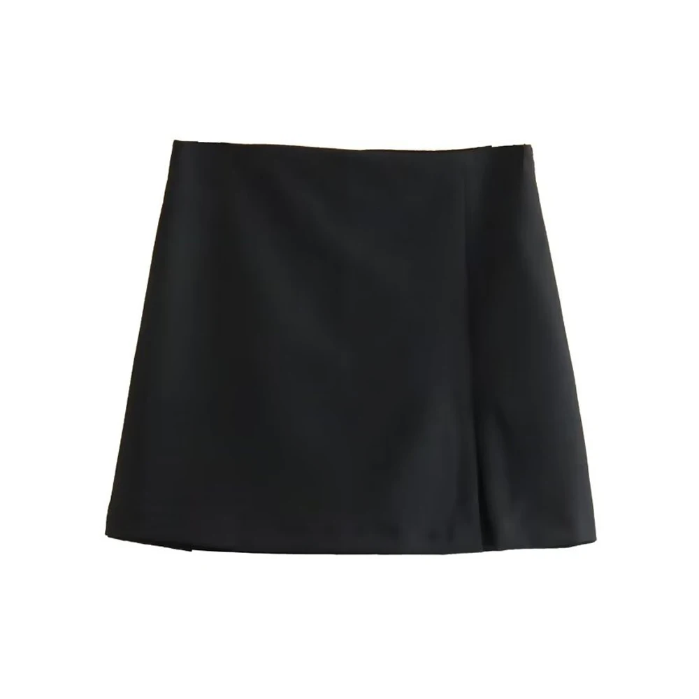 TRAF Women Fashion Front Slit Shorts Skirts Vintage High Waist Side Zipper Female Skort Mujer Harajuku Casual Short Skirt