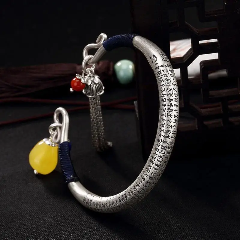 

Новый браслет из стерлингового серебра с имитацией топаза в китайском стиле ретро дворец небольшой дизайн Элегантные Очаровательные женск...