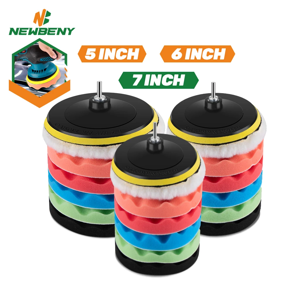 

8Pcs 5/6/7 Inch Car Polishing Pad Kit Auto Buffing Waxing Sponge Car Polisher Drill Adapter Removes Scratches Cleaning Tool