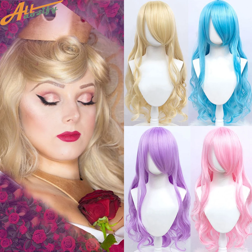 Synthetic Cosplay Wig With Bangs Long Curly Hair Black Pink Red Blue Hair Extension Lolita Anime Cosplay Allaosify Women's Wigs