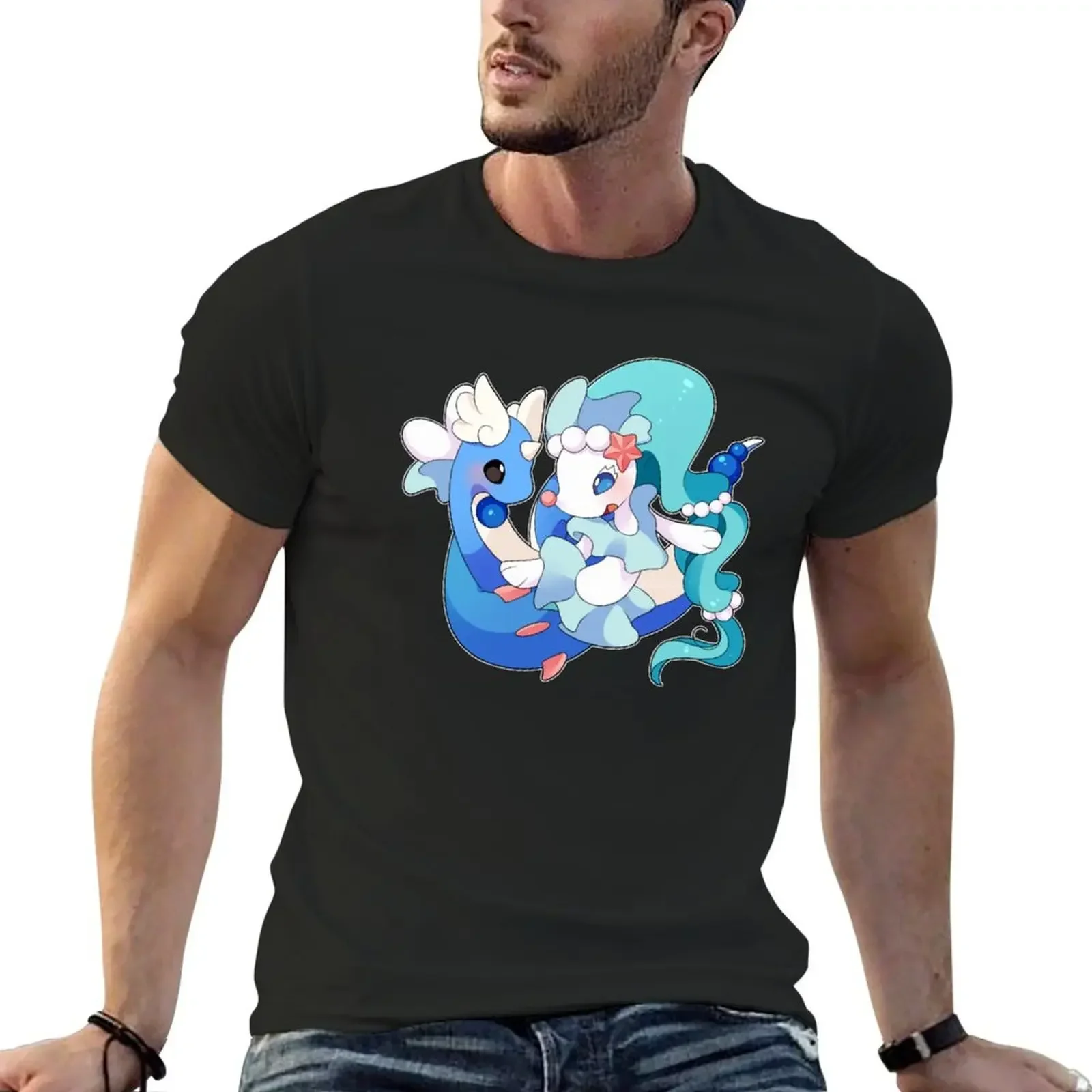 Футболка Chibi Primarina and Dragonair винтажные футболки больших размеров мешковатые