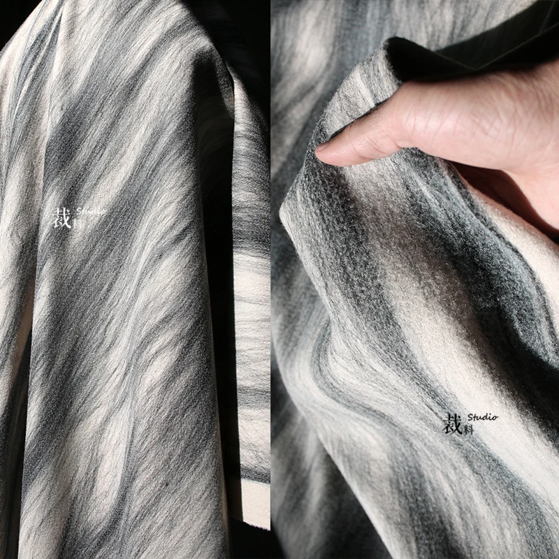 

Woolen Cloth Thick Fabric Wool Anvil Stripe Jacquard Ancient Style Artistic Coat Overcoat Clothing Designer Fabric
