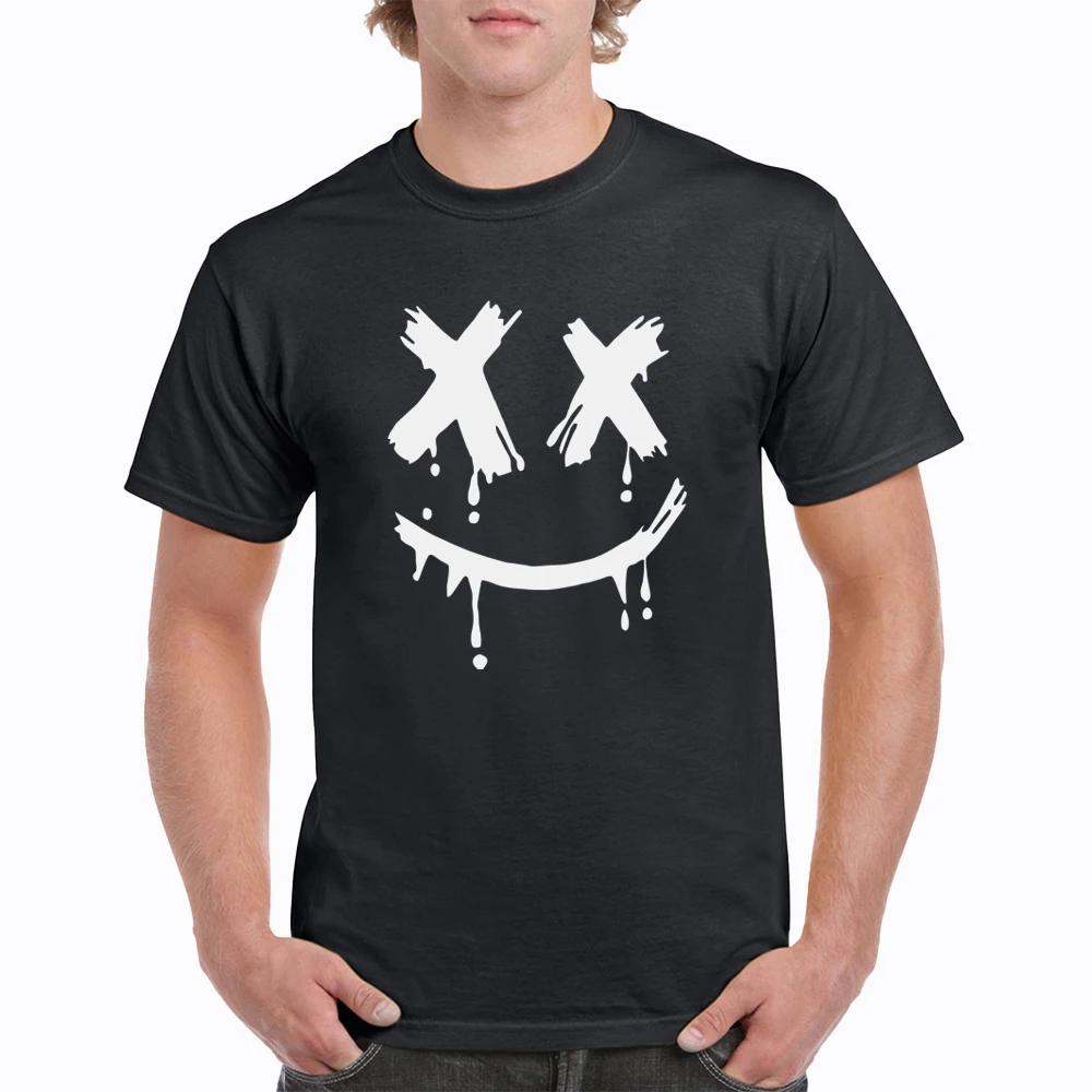 

New Trendy Men Fashion Casual T-shirt Simple Funny Smiley Face Print T-shirts Summer O-Neck Loose Cotton Short Sleeve Tops Tees