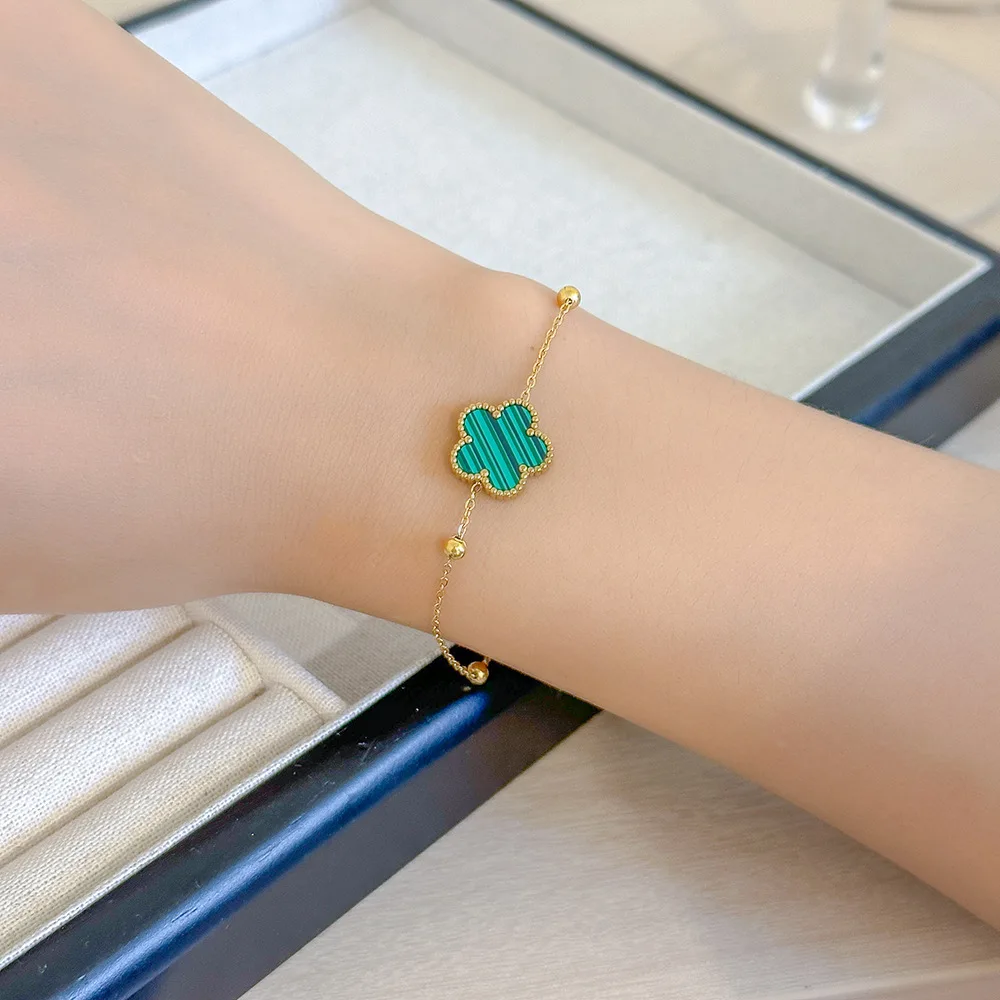 Цветной позолоченный клеверный изысканный браслет из нержавеющей стали с пятью