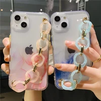 fashion clear gold marble chain wristband female soft case for iphone 11 12 13 pro max 7 8 plus xr x xs se 2 iphone cover fundas