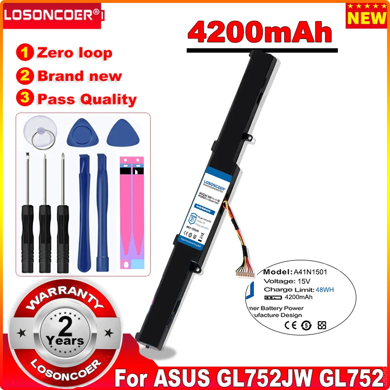 Аккумулятор LOSONCOER 4200 мАч A41N1501 для ASUS GL752JW GL752 GL752VL GL752VW N552 N552V N552VW N752 N752V N752VW N752VX A41LK9H