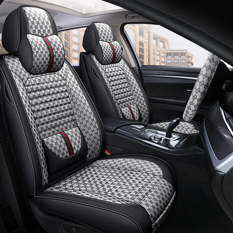 

2022 Car Seat Covers Universal Full Set For Sedan SUV Durable Leather Adjuatable Five Seats Cushion Mats Brand Design Gray