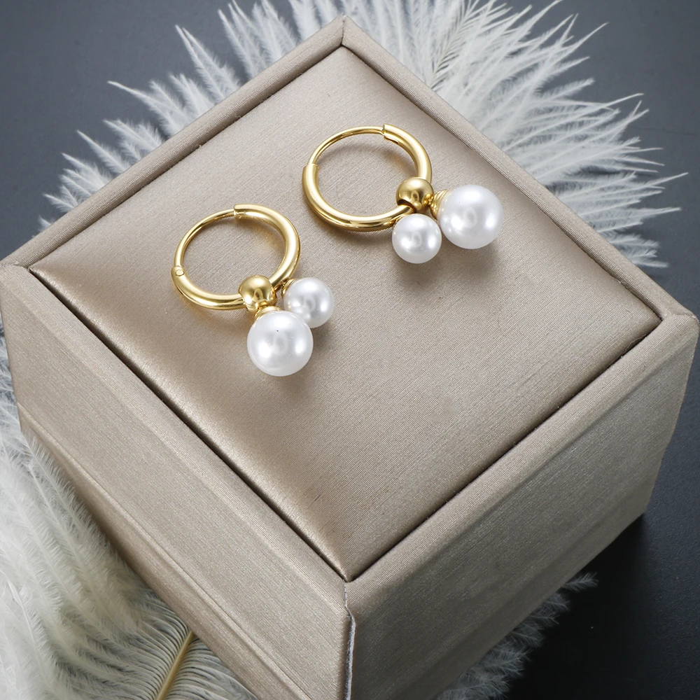 

Minimalist Korea Fashion Pearl Earrings for Women Girl Waterproof Stainless Steel Gold Plated Jewelry Mother's Day Gift