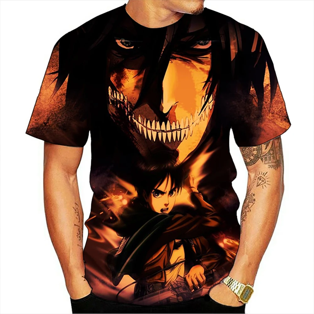 

Attack On Titan T-shirt Men Tee Shirt polyester Anime Tshirt 3D Summer Male Clothing Japan Casual Comic Tops Survey Corps Tees
