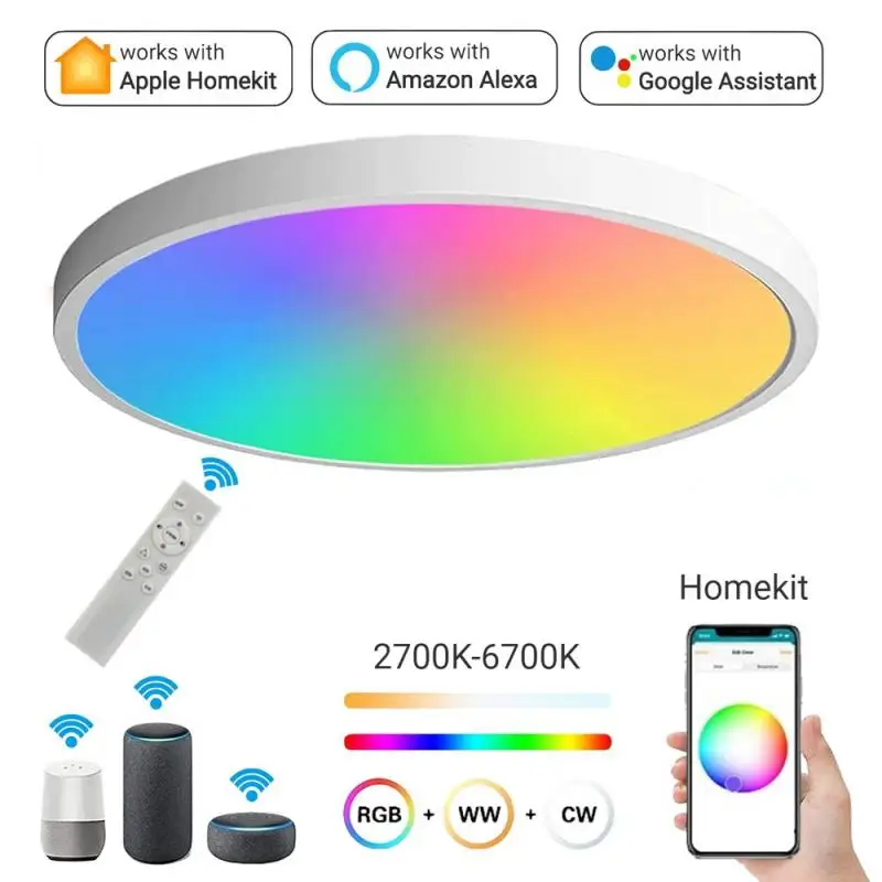 

HomeKit Dimmable Ceiling Light WiFi Timing Indoor Lighting 24W Modern LED Lamp RGB+CW+WW Voice Control Via Alexa Google Siri