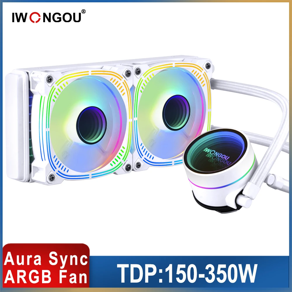 Water Cooler 240mm Branco RGB Fan Cpu Water Cooling Heatsink for Intel Lga 2011 V3 1700/1151/AM3+/AM4 IWONGOU Liquid Cpu Cooler