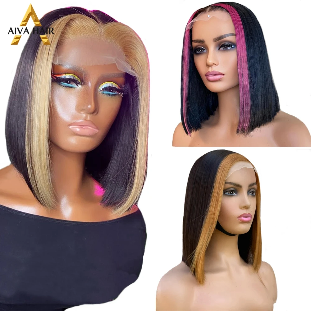 

Highlight Honey Blonde Synthetic Bob Cut Wig Preplucked 13X4 Lace Front Pink Color Pixie Short Cosplay Wigs For Black Women