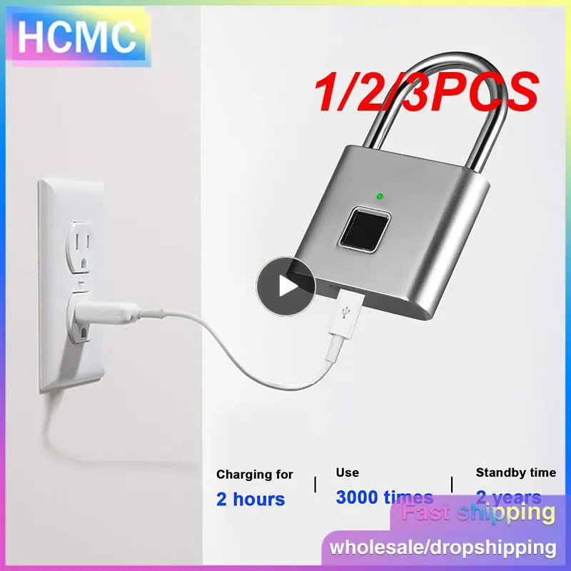 

1/2/3PCS Keyless USB Charging Door Lock Fingerprint Smart Padlock Quickly Unlock Zinc Alloy Metal Self-imaging Chip 10