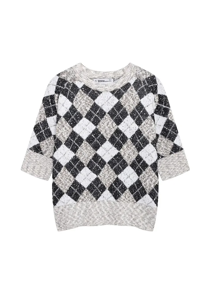 Новинка 2024 женская осенне-зимняя трикотажная рубашка с геометрическим принтом