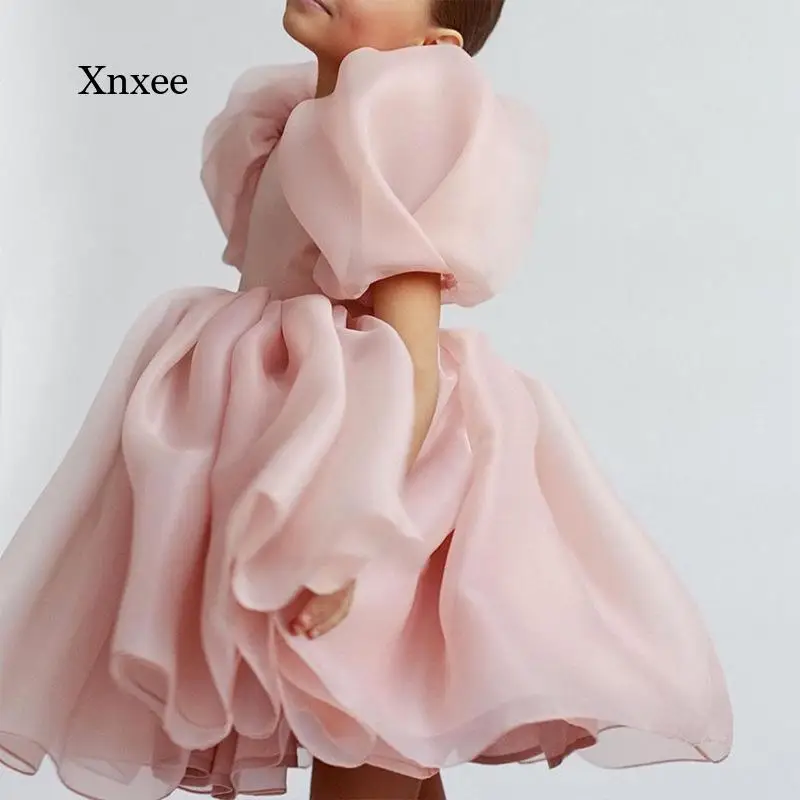 

Модное винтажное платье принцессы для девочек, детское фатиновое платье с пышными рукавами, розовая свадебная одежда для вечеринки, дня рождения