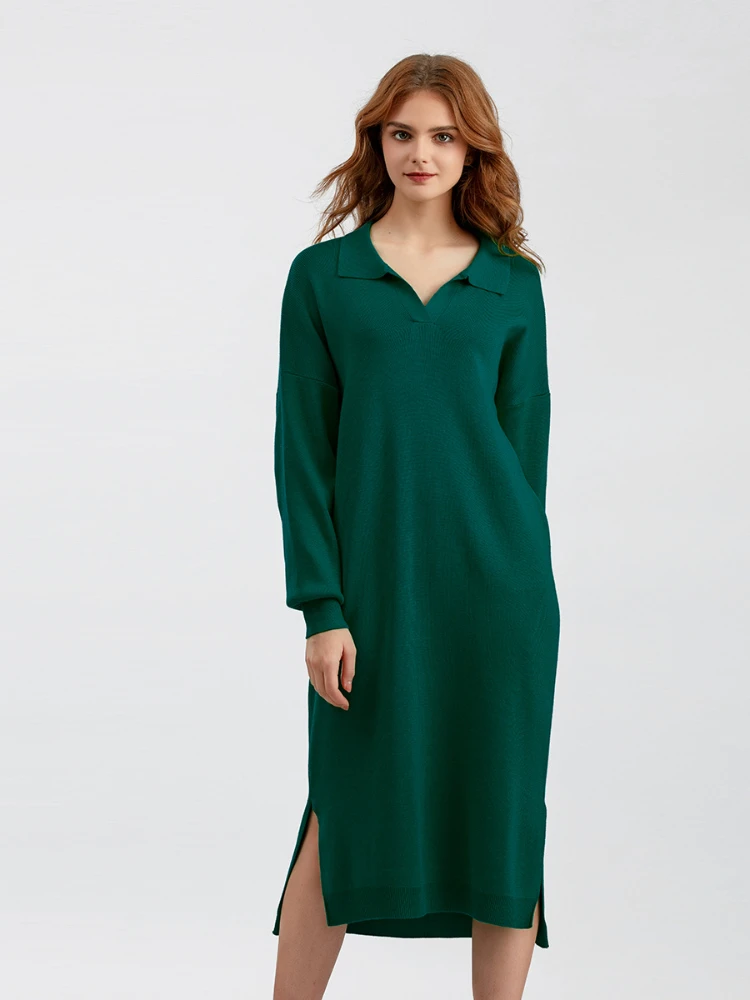 

Long-sleeved Knitted Dress Autumn Winter New Solid LOOSE Sweater Women's Long Over-the-knee Elegant Women's Sweater Streetwear